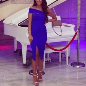 Hello Molly Royal Blue Off Shoulder Midi dress